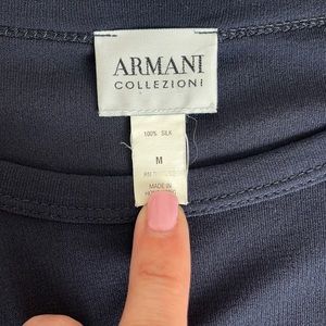 Mens Silk Armani Long Sleeve Navy pullover shirt.